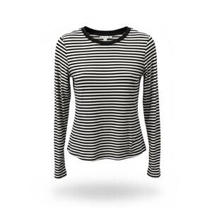 LOFT Striped Long Sleeve Top Women’s Medium (8–10) Black White Crew Neck